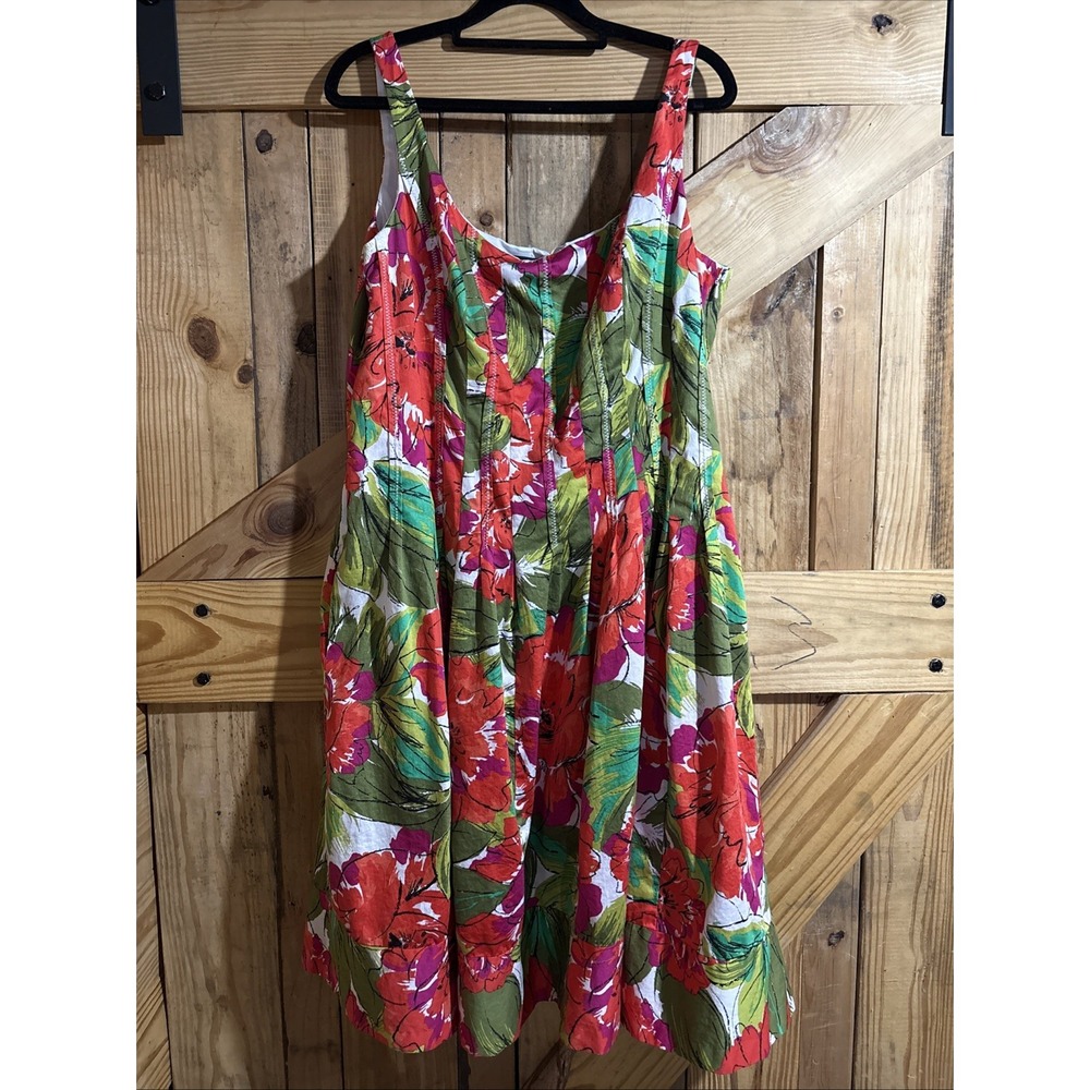 Jones New York Womens pink Green Red Floral Sleeveless Dress Size 14 Whimsical